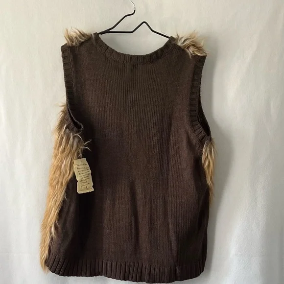 NWT One World Brown Size XL Faux Fur sweater Vest - Picture 8 of 8